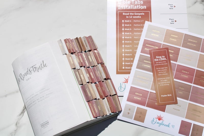 Daybreak 41 Decorative Bible Tabs for Women (96 Pieces) - Earth Tone Neutral Gold Foil Bible Tabs - Laminated Bible Labels Tabs – Remove & Replace Bible Index Tabs - Bible Study Supplies for Women (Sunset) - Image 3